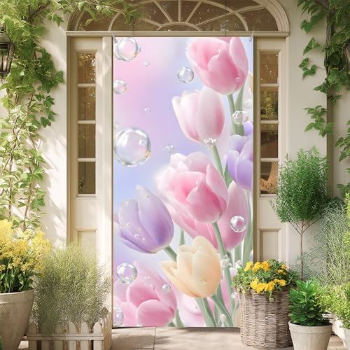Front Door Covers Decorative, Spring Flower Design Door Curtain 70.8 x 35.4 Inch for Porch Outdoor Indoor Home Decor (Colorful-231) - Image 7