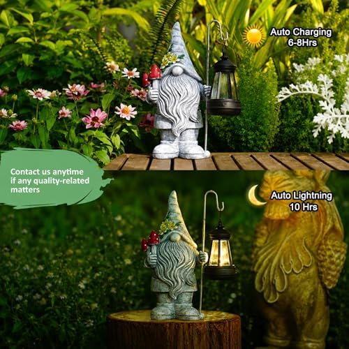 Garden Gnome with Solar Lantern: Outdoor Weatherproof Statue - Image 4