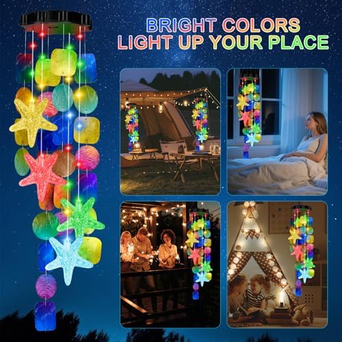 (New) Solar Wind Chime for Outside, Solar Hanging Wind Chime Lights for Holiday Garden Yard Window, Shell Lights Gift for Grandma Mom Women Wife Grils - Multicolor - Image 6