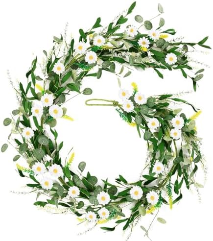 6 Ft White Flower Garland Artificial Summer Spring Faux Daisy Wildflower Floral Garland Spring Wreath for Wedding Arch Porch Stair Table Indoor Door Home All Year Decoration by Unknown