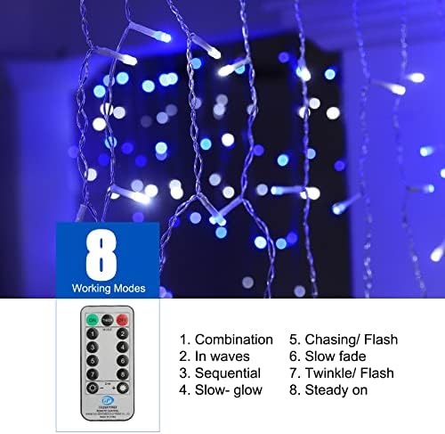 Brightown Icicle Lights Outdoor, 66Ft Christmas Lights with 30 Drops, 1125 LED Firecracker Icicle Christmas Light Outdoor with Timer for House Eaves Wedding, Blue & White - Image 2