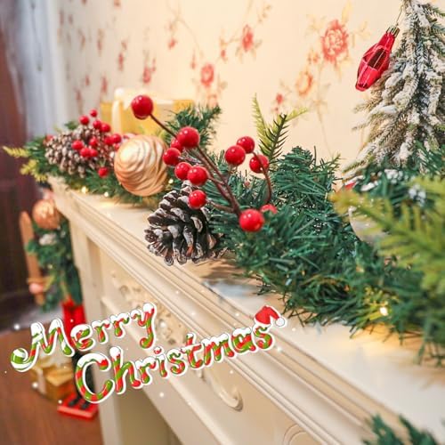 MUMTOP Christmas Garlands Decoration, 6 FT Battery Operated Christmas Garland with LED Light and Pine Cones Red Berries Candy Christmas Ball for Front Door Fireplace Mantel Table Window Home Decor - Image 3