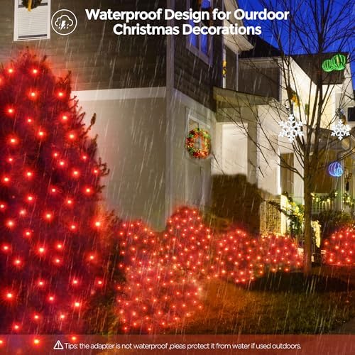 WBao Christmas Lights, 200LED 8.4ft x 5.2ft Net Lights Outdoor Mesh Light with 8 Modes, Timer, UL Certified, End to End Connectable, Waterproof for Lawn, Bushes Outdoor Christmas Decorations, Red - Image 4