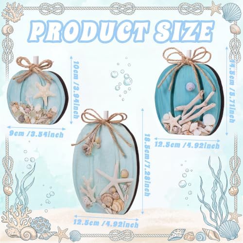 Colingmill 3 Pcs Coastal Fall Wooden Pumpkin Blue Fall Decoration for Home - Image 3