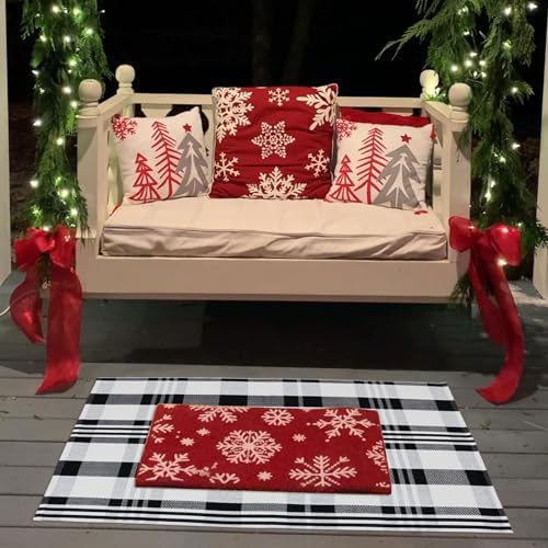 Fall Décor Plaid Rug, 2'4" x 3'7" Black&White Check Indoor/Outdoor Area Rug, Layering Rug for Hello/Welcome Doormat, Machine Washable Cotton Woven Rugs for Farmhouse Front Porch,Entryway - Image 4
