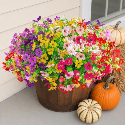 Daisy Artificial Flowers for Outdoors Decor, 12 Bundles Faux Daisy with Eucalyptus Fake Plants Greenery UV Resistant Look Real Colorful Faux Flowers for Outside Planter Porch Patio Yard Gardens, Mix by florisso