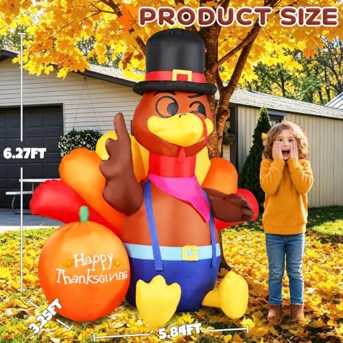 6.3FT Thanksgiving Inflatables Turkey Outdoor Decorations with LED Lights - Image 3
