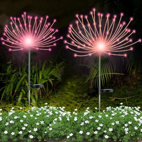 YOTOZU 2 PCS Solar Firework Light, Outdoor Solar Garden Decorative Lights 120 LED Powered 40 Copper Wires String DIY Landscape Light for Walkway Pathway Backyard Decoration Parties Perfect Gifts(Pink) by YOTOZU