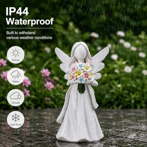 Goodeco Solar Angel Statue with Bouquet LED Light Garden Decor - Image 4