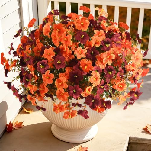 INQCMY 12 Pcs Artificial Petunias Fake Fall Flowers Outdoors UV Resistant - Image 2