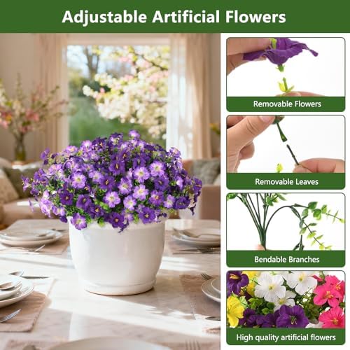 INQCMY Artificial Fake Petunias Flowers for Outdoors Spring Home Decoration - Image 2