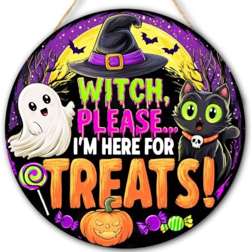 Halloween Decorations Wooden Sign for Home, Witch Please Spooky Ghost Sign by FDLLAUS