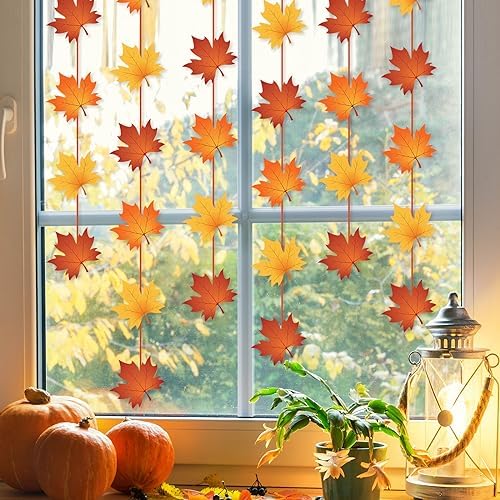 Ceenna 8 Pcs Fall Hanging Decoration Maple Leaf Hanging Garlands for Autumn - Image 6
