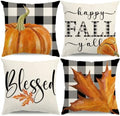 Fall Pillow Covers 18x18 Thanksgiving Farmhouse Decorations Buffalo Plaid Pumpkin Maple Leaf Outdoor Fall Decor Throw Pillow Covers Blessed Autumn Harvest Cushion Case for Sofa Couch Set of 4 by KISVODS