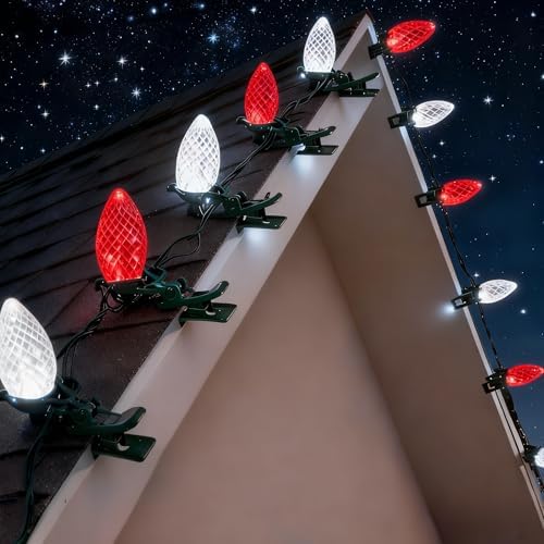 Dazzle Bright C9 Christmas String Lights, 100 LED 66 FT Waterproof Connectable Fairy Lights with 100 Spring Clips Timer, Christmas Decoration for Outdoor Roofline Home Garden Yard Tree (Red & White) by DazzleBright