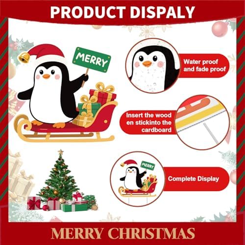 10-Piece Christmas Penguin Yard Signs with Stakes Decorations – 10 Assorted Designs 12 Inches Large Holiday Penguin Signs for Outdoor Garden and Lawn Winter Party Favor - Image 3