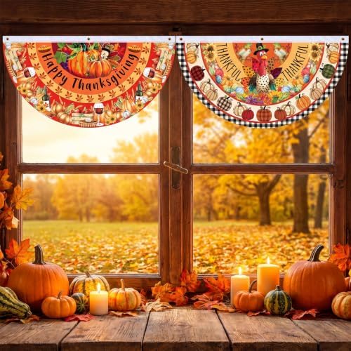 6 Pcs Fall Bunting Fan Flag Outdoor Thanksgiving Party Decoration - Image 5