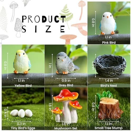 Fairy Garden Accessories, 7 Pieces Birds Resin Figures with Bird's Nest Mushroom, Handmade Miniature Decor, Garden Miniatures Home Outdoor Decors, Perfect DIY Gift - Image 5