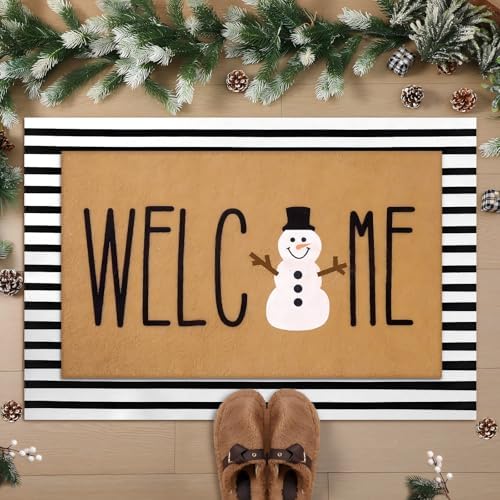 Drydiet Layered Snowman Welcome Door Mat Non Slip Front Porch Entryway by Drydiet