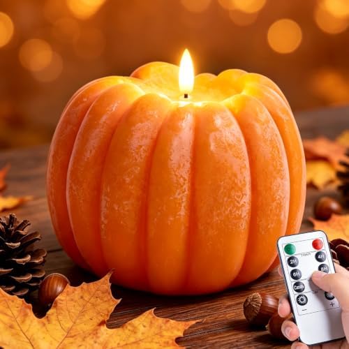 Fall Decor, Fall Decorations for Home Large Flameless Pumpkin Candle Orange by ARIKJ