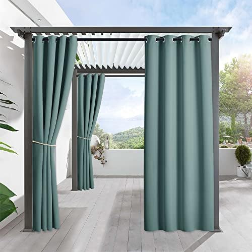 RYB HOME Outdoor Curtains for Patio, Waterproof Blackout UV Protection Outside Decor for Porch Swimming Pool Hut Garden Pavilion Pop Up Tent Pergola Balcony, W 52 x L 95, 1 Panel, Greyish Blue by RYBHOME