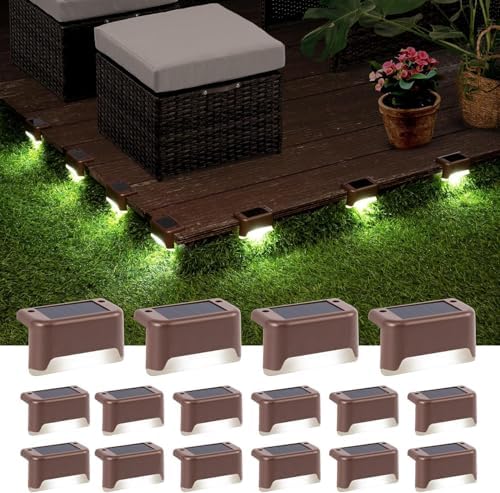 GIGALUMI Solar Deck Lights Outdoor, 16 Pack Waterproof LED Solar Lights for Stairs, Step, Fence, Railing, Yard and Patio (Cool White) - Image 3