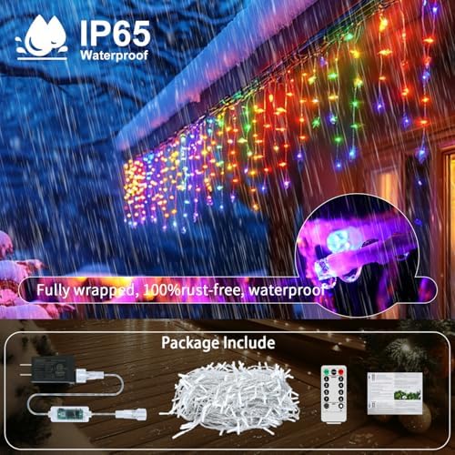 Icicle Lights for Outside, 167ft 17600 LED Icicle Christmas Lights Outdoor Waterproof, 352 Drops with Remote, 8 Modes & Dimmable, Timer for Christmas, Wedding, House, Roof Decoration, Multicolor - Image 4
