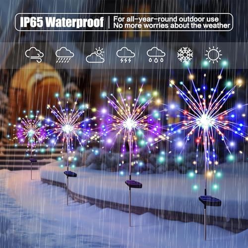 DONGULI Outdoor Solar Garden Lights, 120 LEDs 8 Lighting Modes 6 Packs Waterproof Solar Fireworks Light Sparklers for Patio Walkway Yard Courtyards Pathway Christmas Party Decorations - Image 3