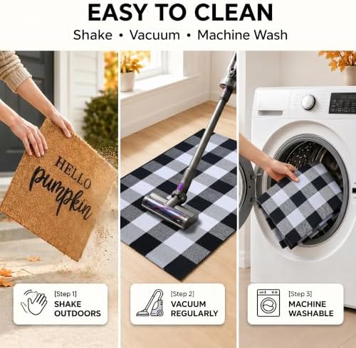 Fall Decor Doormat Combo Set, 100% Coco Coir Welcome Mat + 3' x 5' Black and White Plaid Rug - Fall Thanksgiving Front Porch Entryway Decor Floor Mat, Indoor Outdoors Autumn Mats Hello Pumpkin - Image 6