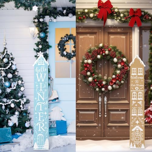 47" Double Side Gingerbread Porch Sign Hello Winter Outdoor Decor - Image 6