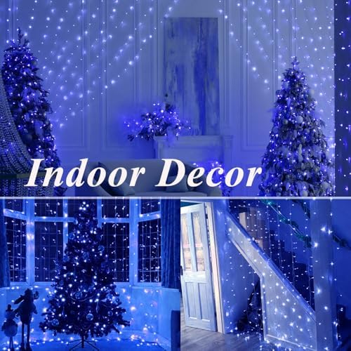 Solhice LED Curtain Lights Blue Outdoor 20ft x10ft, 600 LED Plug in Christmas Hanging String Lights Indoor, Twinkle Lights Backdrop for Backyard Wedding Bedroom Décor (Not Connectable) - Image 6