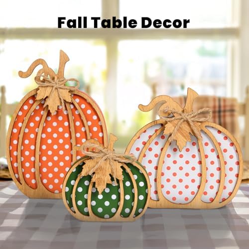 OLANRUN Fall Decorations for Home, 3-Piece Wooden Pumpkin Fall Decor, Rustic Farmhouse Indoor Autumn Thanksgiving Decorations for Table Centerpiece, Tiered Tray, Mantel, Shelf, Office (4-8 Inch) - Image 4
