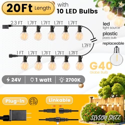 Outdoor String Lights 20FT LED Waterproof Patio Globe Lights - Image 6