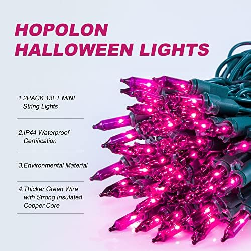 Hopolon Purple Halloween Mini Lights, 2 Pack 50 Count 13FT Green Wire - Image 3