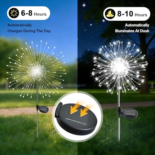 Solar Garden Lights Outdoor, 4 Pack 120 LED Twinkling Firework Lights Decorative with 2 Modes, Outdoor Waterproof Solar Starburst Light for Yard Pathway Planter Patio Decor, White - Image 2