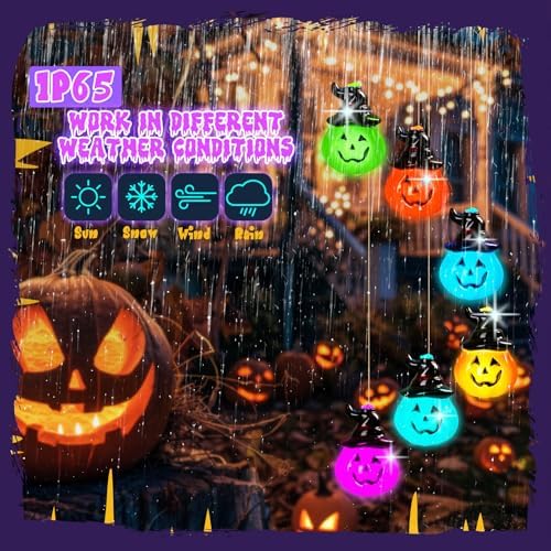 GlikCeil Halloween Solar Wind Chimes 27.5Inch Halloween Decorations Outside Waterproof Hanging LED for Yard, Porch, Patio, Party, Color Changing Lights(Pumpkin) - Image 5