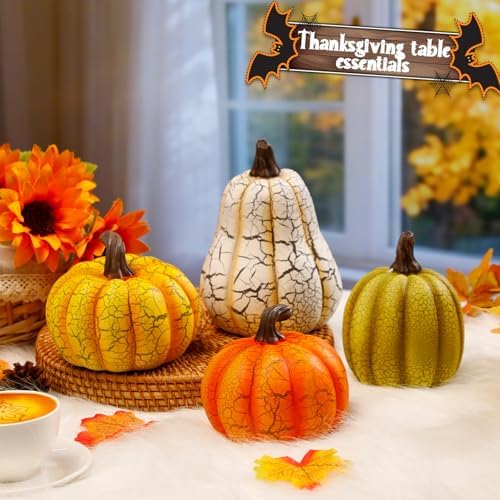 Wesiti 4 Pcs Fall Resin Pumpkin Figurine 6.7 Inch Large Tabletop Decor - Image 4