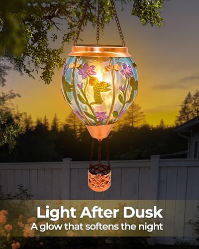 Glass Hot Air Balloon Solar Lantern with Flickering Flame Light - Image 2