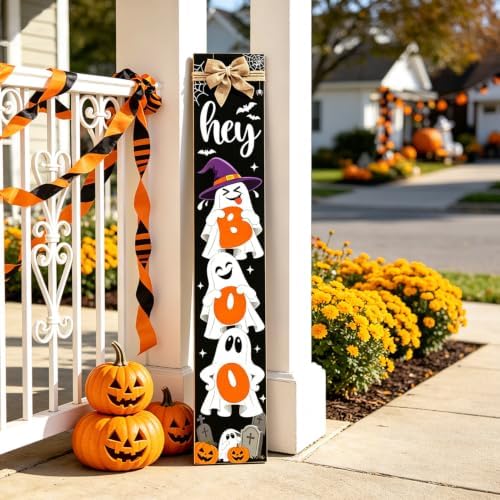 Wooden Boo Halloween Porch Sign Stand for Front Door, 47" Terrifying Cute Ghost Door Sign Wall Hanging for Outdoor Patio Garden, Vertical Tall Halloween Porch Leaner Decor - Image 6