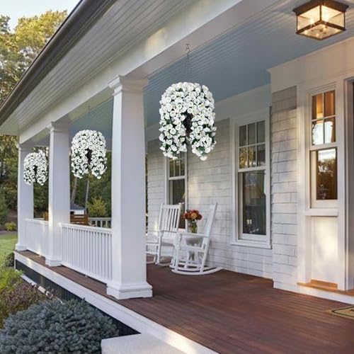 HyeFlora Artificial Fake Hanging Flowers Plants Vines for Outdoor Summer Decoration, 2PCS Faux Silk White Morning Glory Look Real UV Resistant for Home Outside Planter Porch Patio - Image 6