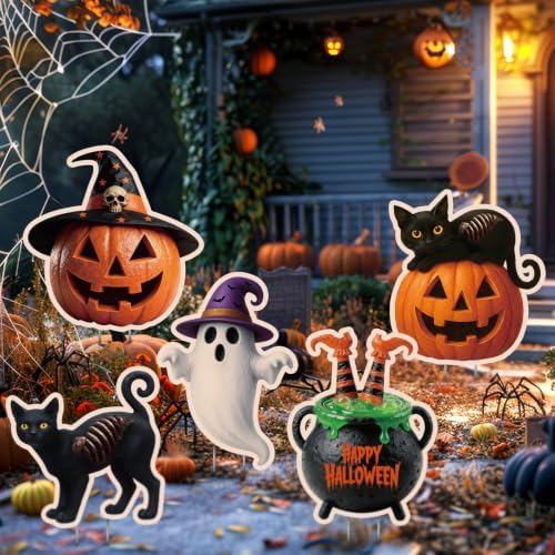 Bencailor 12 Pcs Halloween Yard Decorations Outdoor Pumpkin Ghost Stakes - Image 4