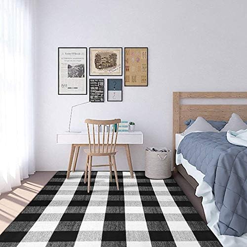 Buffalo Plaid Outdoor Rug, 3'x5' Black and White Check Indoor/Outdoor Area Rugs, Layering Rug for Hello/Welcome Door Mat, Washable Cotton Woven Farmhouse Mat for ​Christmas Front Porch Décor - Image 5