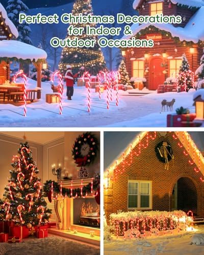 COOLWUFAN 12 Pack 17 Inch Candy Cane Christmas Pathway Lights Outdoor Decor - Image 4