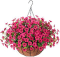 HyeFlora Artificial Fake Hanging Plants Flowers Basket for Outdoor Outside Porch Summer Decoration, Faux Silk Hotpink Dasiy UV Resistant Realistic in Planter for Home Patio Garden Yard by HyeFloraartificialflowers
