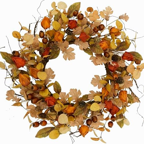 AMF0RESJ Artificial Fall Wreath for Front Door Autumn Wreath for Home Decor by AMF0RESJ