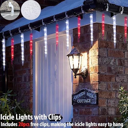 TWINKVILLA Red and White Icicle Christmas Lights - Outdoor & Indoor Hanging with 20 Large Tubes, 29FT 8 Modes with Timer, Connectable Meteor Shower Lights for Candy Cane Theme Decoration - Image 6