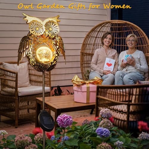 Go2garden Solar Lights Outdoor Owl Garden Gifts Mom Metal Stakes Lights for Lawn Ornaments, Yard Art, Pathway Decorations,Birthday Mothers' Day Gift for Grandma Wife (Bronze) - Image 2