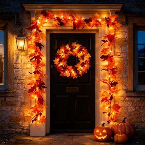 2 Pack 12Ft 50 LED Fall Garland with Lights,8 Modes Waterproof Battery Operated Fall Decorations Lights for Mantle Fireplace Table Indoor Thanksgiving Decor - Image 5