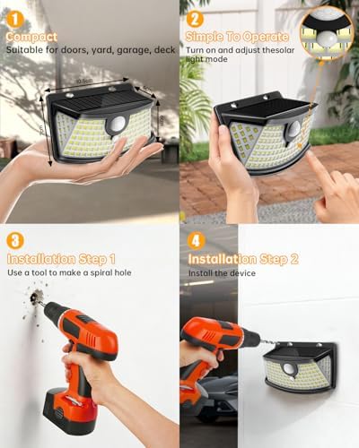 Aootek Solar Motion Sensor Lights Outdoor 120 LEDs, Black, 8 Pack - Image 6