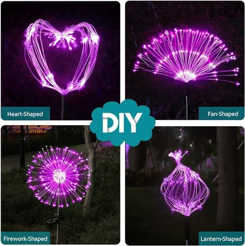 JJGoo Solar Firework Lights, 2 Pack 120 LEDs 2 Lighting Modes Solar Garden Lights Outdoor Waterproof for Yard Patio Walkway Pathway Party Wedding Christmas Decorative - Pink - Image 7